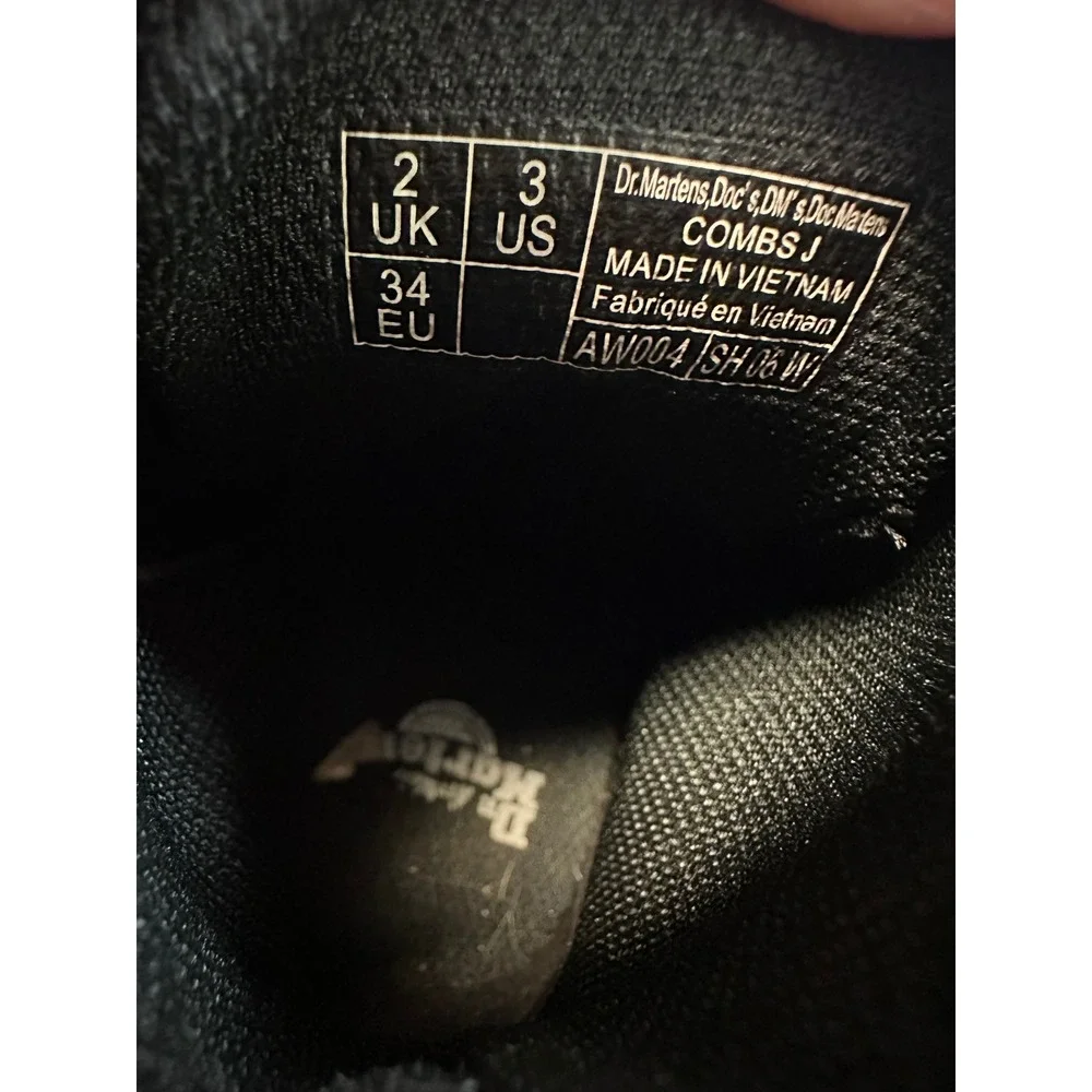 Dr Martens Kids Black Combs J Combat Boots Side Zip Lace Up Size 3‎ US